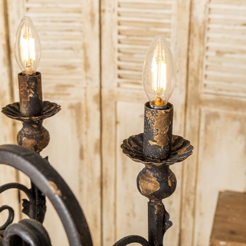 Chandelier Distressed Wrought Iron Scalloped Bobeche Antique Black