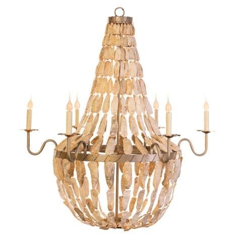 Chandelier Empire Oyster Shell Candle Arms Antique Gold Lowcountry Style