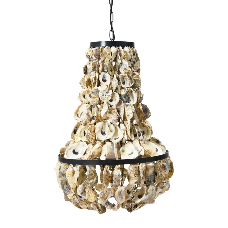 Chandelier Empire Oyster Shell Draped Strands Matte Black Bohemian