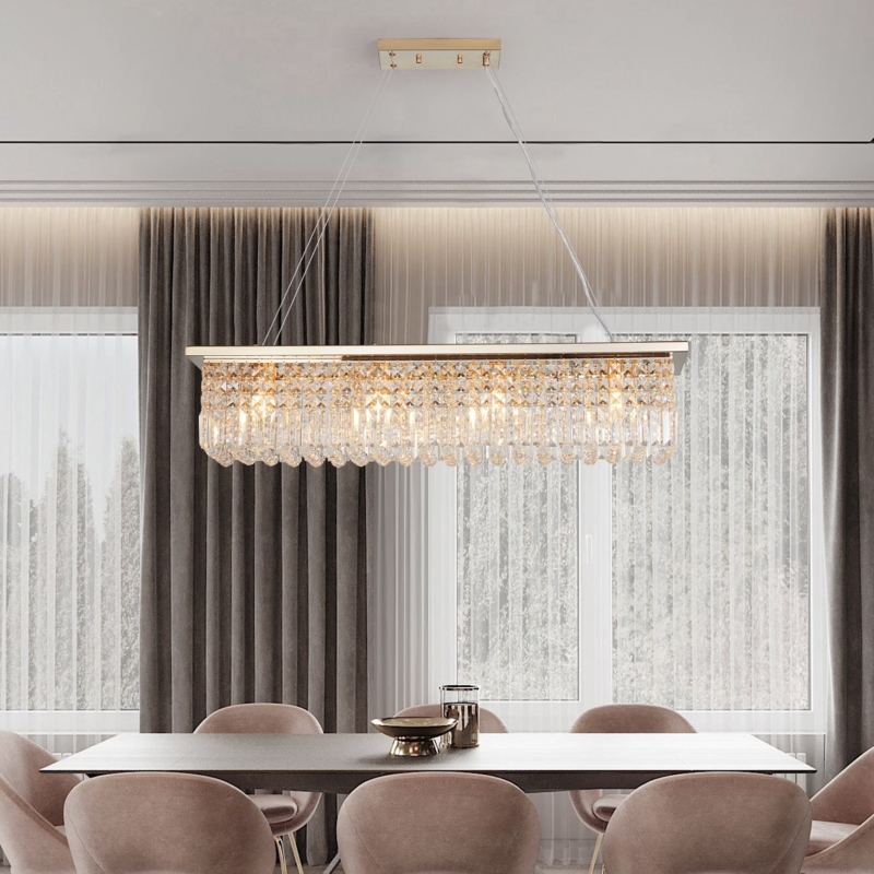 Chandelier Faceted Drops Rectangular Shape Gold Multi-Tier Glam Light