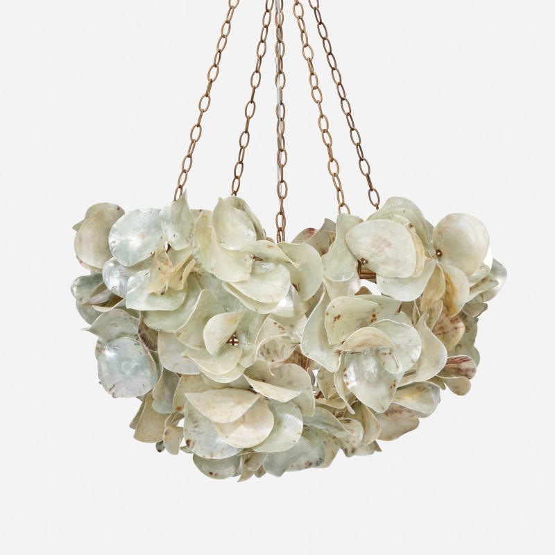 Chandelier Iridescent Oyster Petal Four-Point Suspension Antique Bronze
