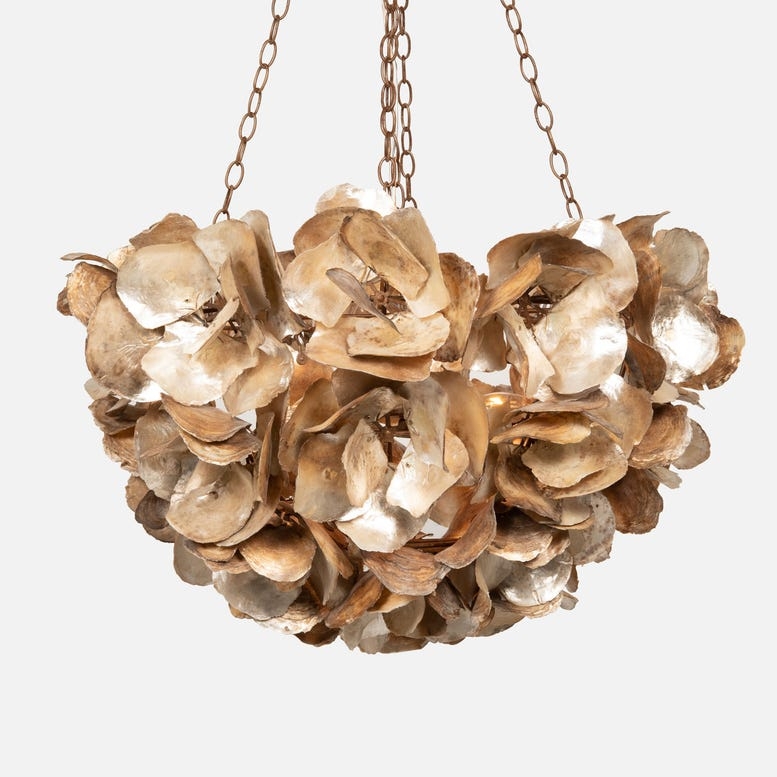 Chandelier Iridescent Shell Cluster Triple Chain Organic Coastal Light