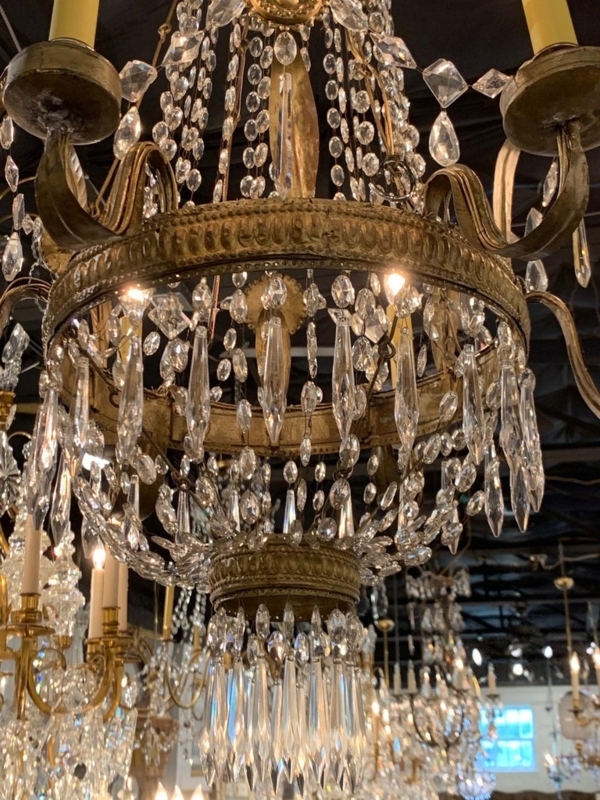 Chandelier Italian Tuscan Antique Gold Beaded Swags Scalloped Band