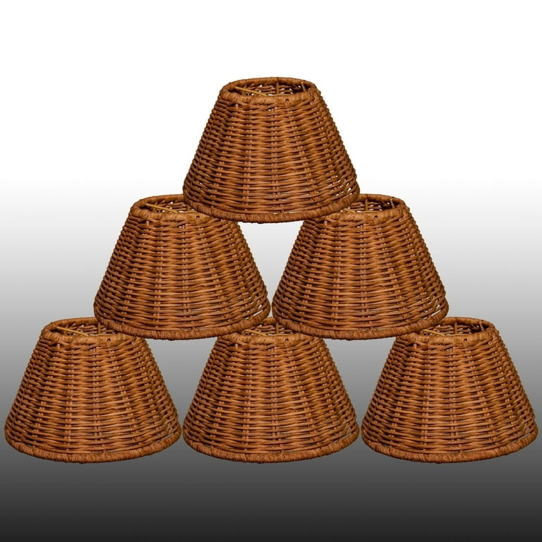 Chandelier Lamp Shade Set of Six Small Rattan Clip-on Bulb Boho Style