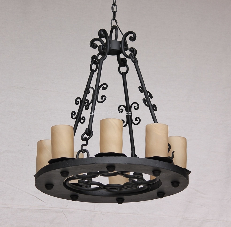 Chandelier Matte Black Circular Ring Frame Pillar Sleeves Riveted Edge