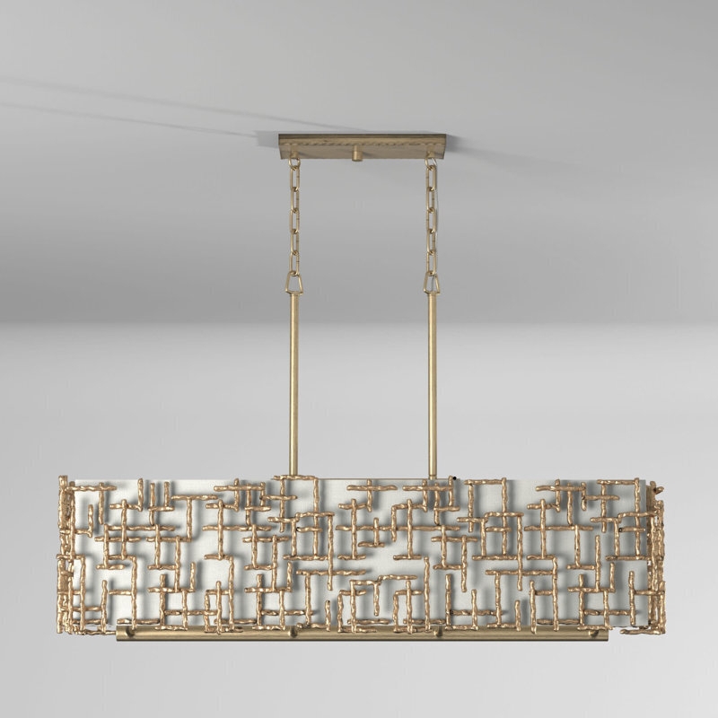 Chandelier Molten Metal Lattice Rectangular Gold Textured Brutalist