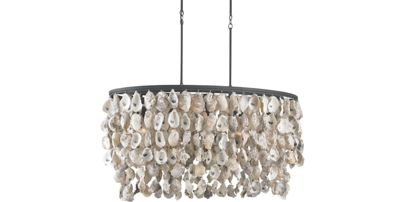 Chandelier Oval Tiered Oyster Shell Two-Point Suspension Organic Luxe