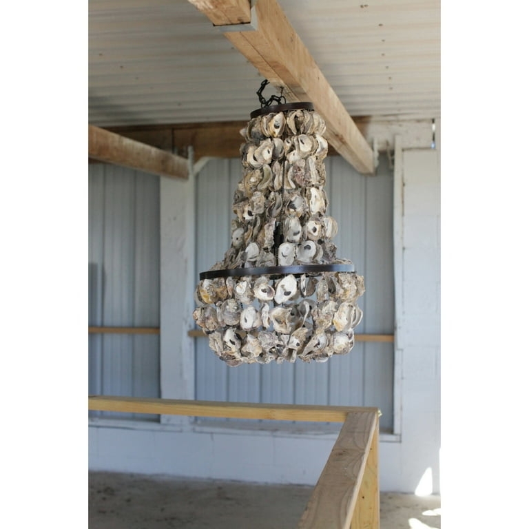 Chandelier Oyster Shell Bell Draped Strands Rustic Industrial Boho Light