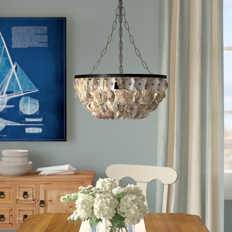 Chandelier Oyster Shell Bowl Draped Tiered Nautical Dining Light