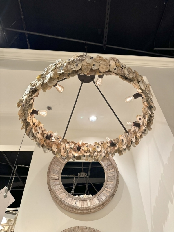 Chandelier Oyster Shell Circular Frame Exposed Bulbs Organic Texture