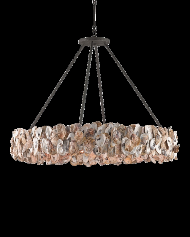 Chandelier Oyster Shell Drum Slender Support Rods Organic Luxury