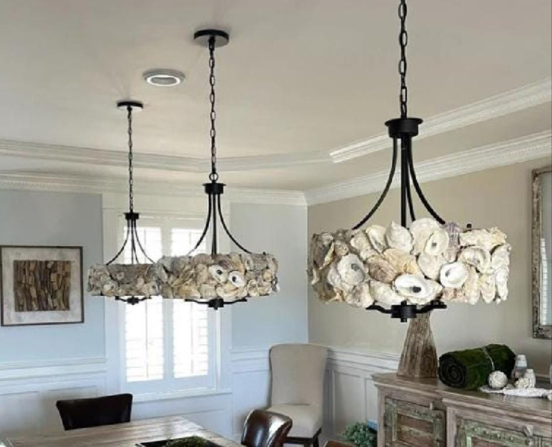 Chandelier Oyster Shell Satin Black Curved Arms Transitional Pendant