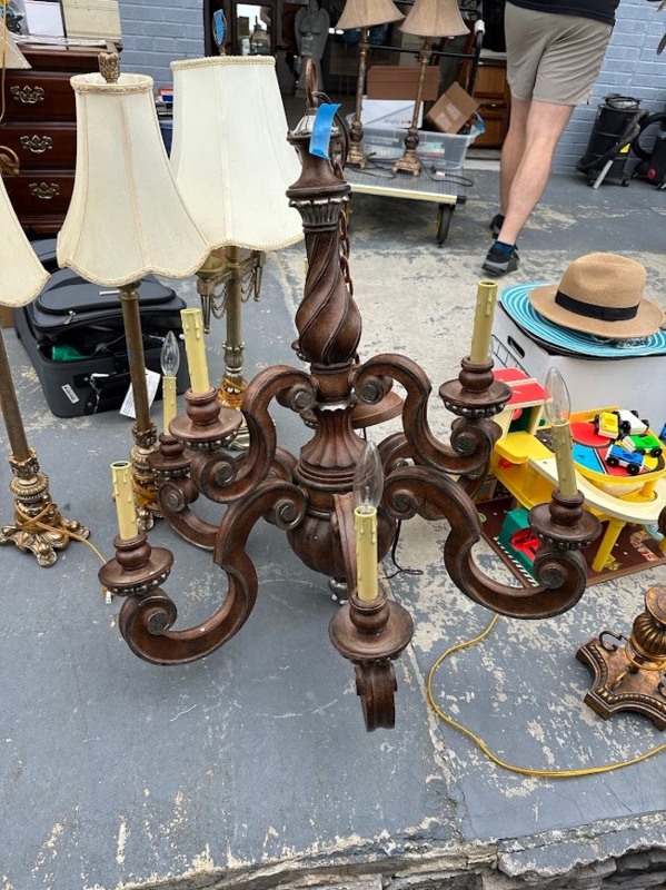 Chandelier Rustic Bronze Scroll Arms Twisted Column Scalloped Bobeches
