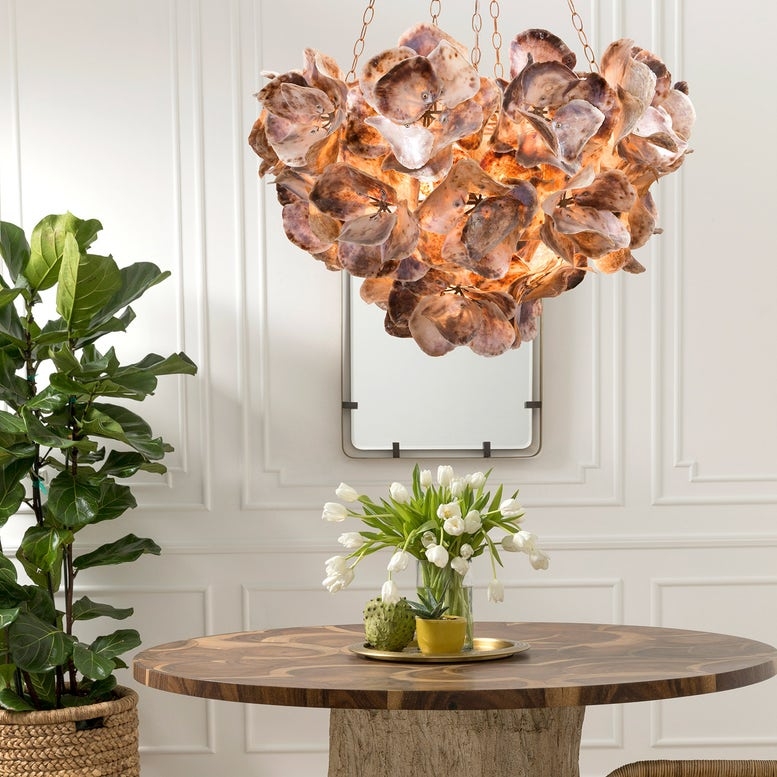 Chandelier Saddle Oyster Shell Petals Sculptural Organic Modern Light