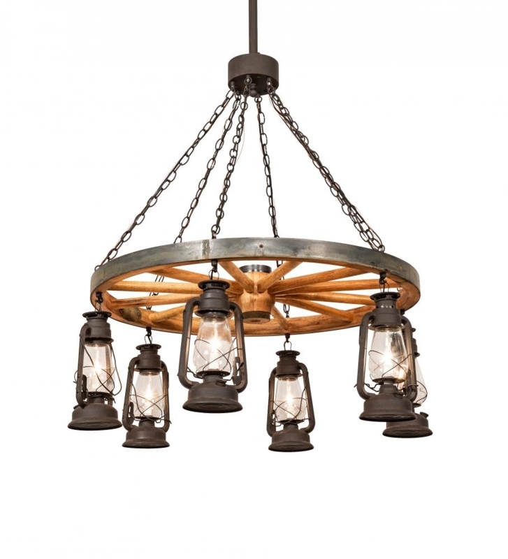 Chandelier, Six Miners Lanterns, Glass Globes, Rustic Lodge Ceiling Light