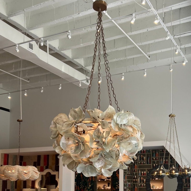 Chandelier Spherical Oyster Shell Petals Organic Sculptural Fixture
