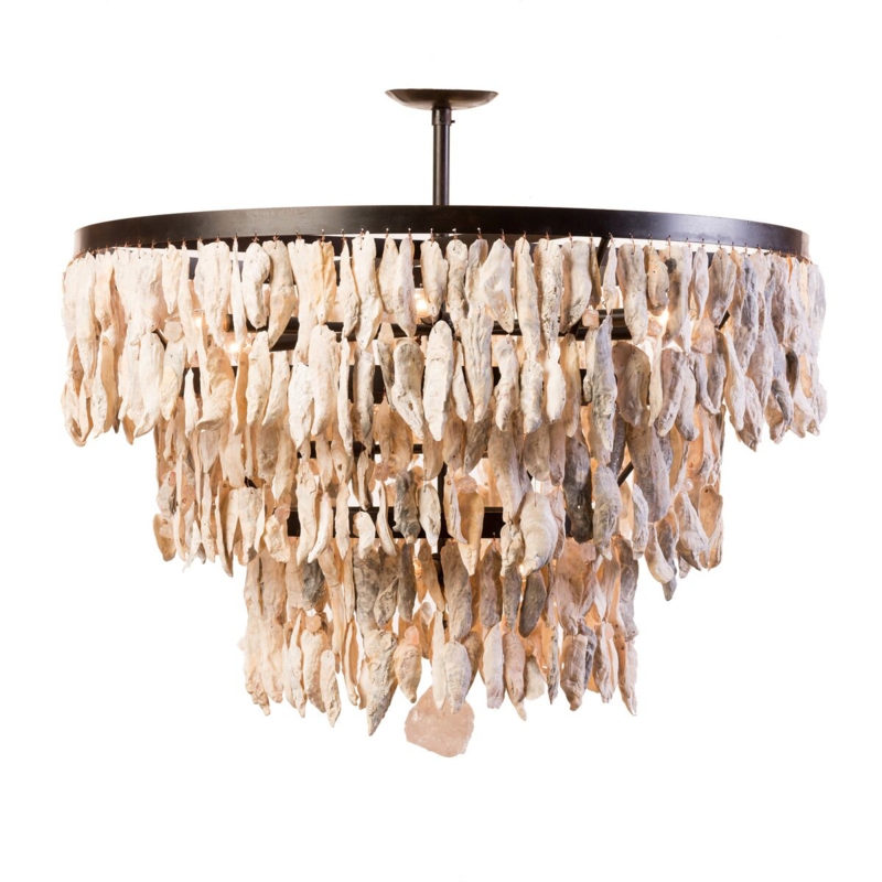 Chandelier Three-Tier Oyster Shell Dark Bronze Frame Crystal Drop Accent