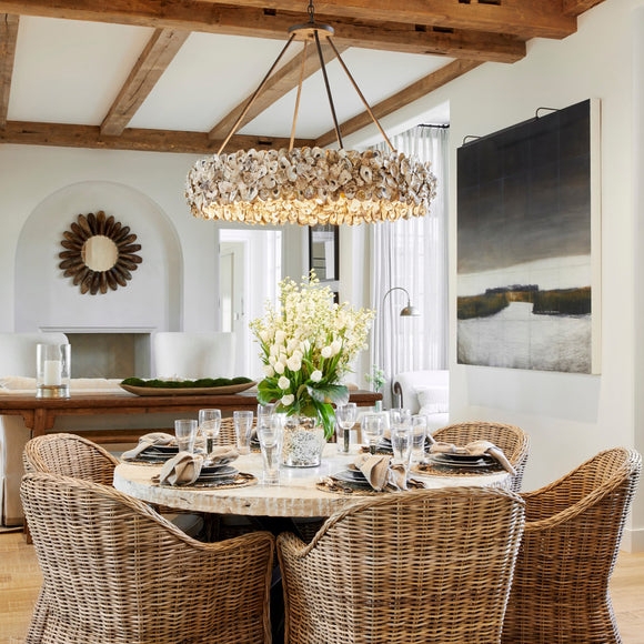 Chandelier Tiered Oyster Shell Drum Textured Organic Modern Pendant