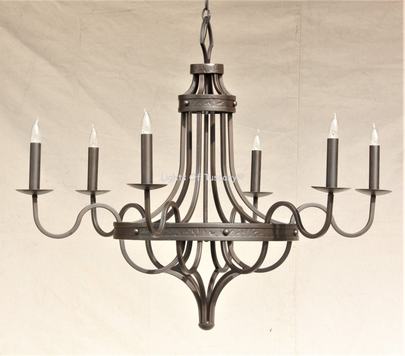 Chandelier Tuscan Style Oil Rubbed Bronze Stamped Leaf Pattern Cage