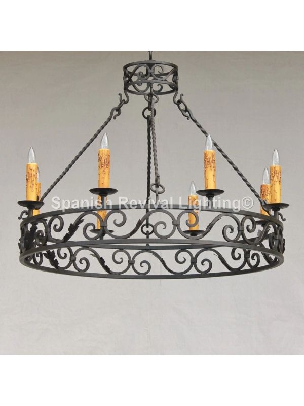 Chandelier Tuscan Wrought Iron Hoop Frame Drip Sleeves Twisted Rods