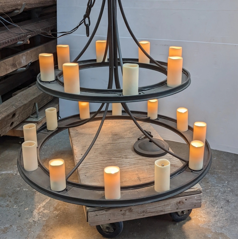 Chandelier Two Tier Wagon Wheel Dark Bronze Arched Arms 20 Lights
