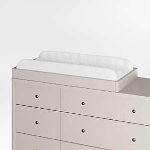 Changing Table Dresser, Rainy Day Grey, Brass Knobs, Quilted Pad, Modern