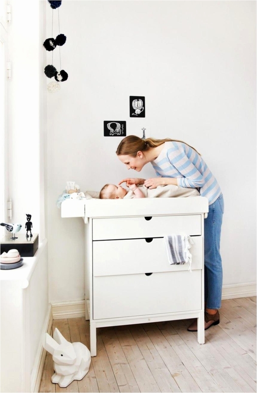 Changing Table Dresser, White, Recessed Circular Pulls, Integrated Topper
