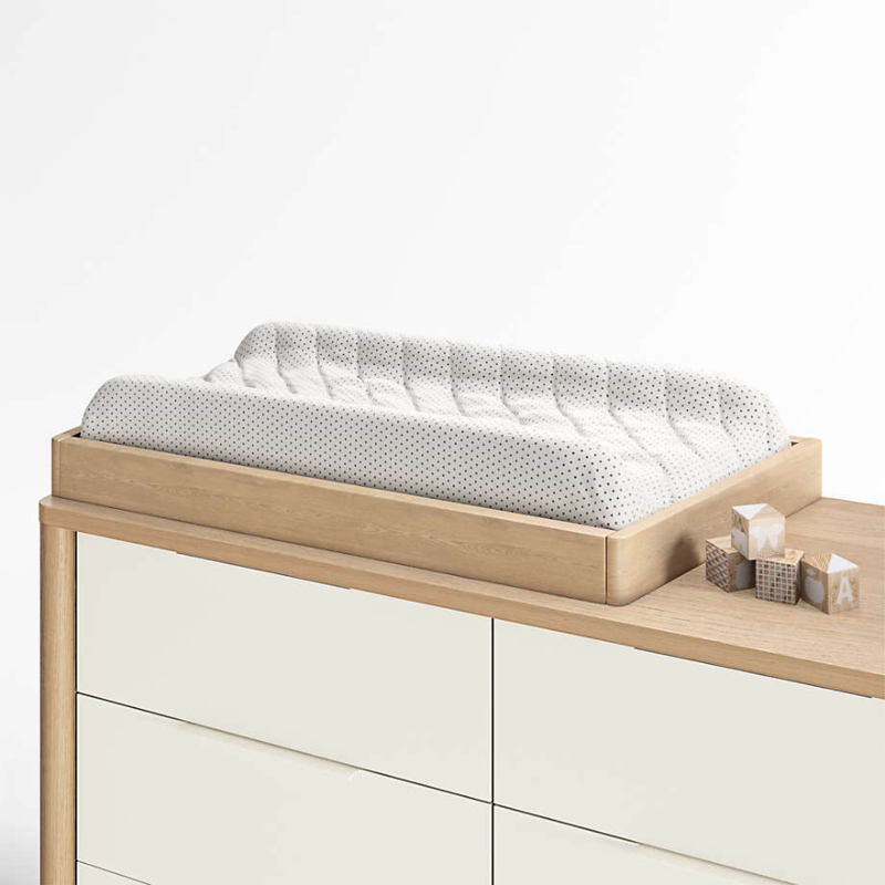 Changing Table Topper, Natural Oak Wood, Polka Dot Pad, Curved Corners