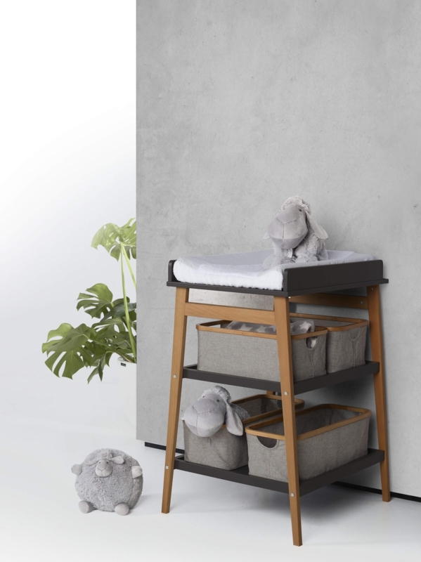 Changing Table, Two-Tone Wood & Charcoal Grey, Integrated Storage Bins