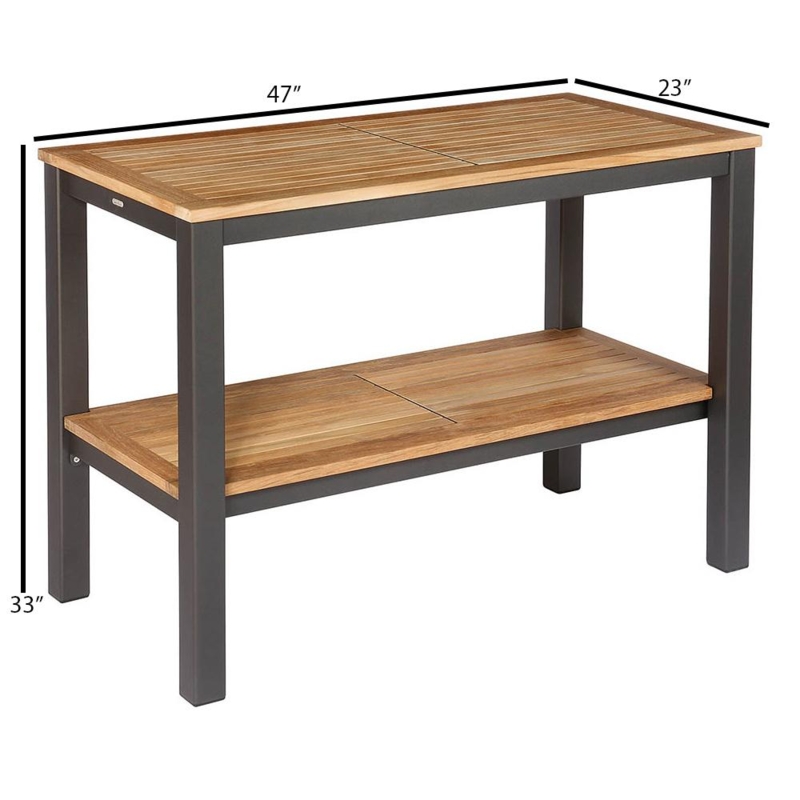 Charcoal Aluminum Frame Serving Table with Teak Surfaces