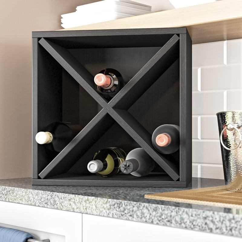 Charcoal Black Wine Rack Cube with Visible Wood Grain and X-Divider.