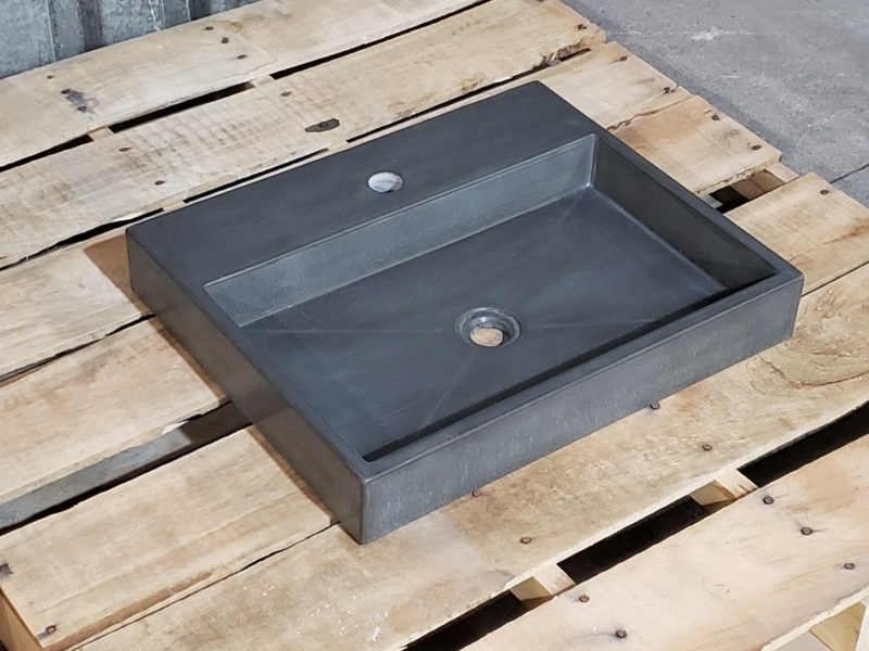 Charcoal Concrete Vessel Sink: Rectangular Integrated Faucet Deck