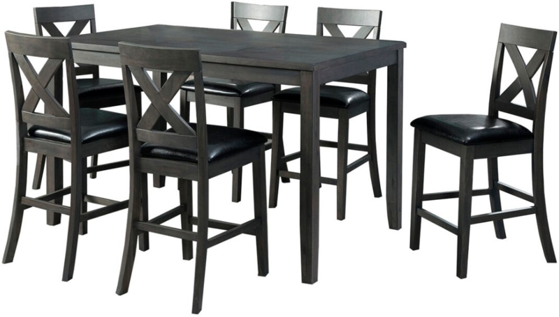 Charcoal Gray 7-Piece Counter Height Dining Set with X-Back Chairs