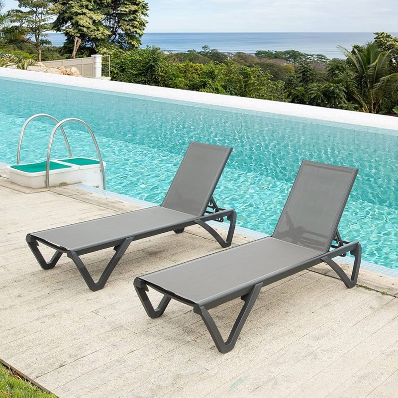 Charcoal Gray Chaise Lounge with Modern V-Shaped Legs