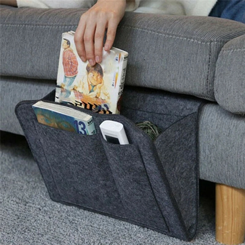 Charcoal Gray Felt Sofa Caddy Multi-pocket Utility Slip-on
