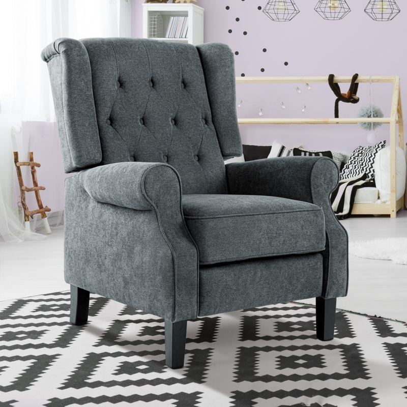 Charcoal Gray Wingback Recliner with Push Back Feature