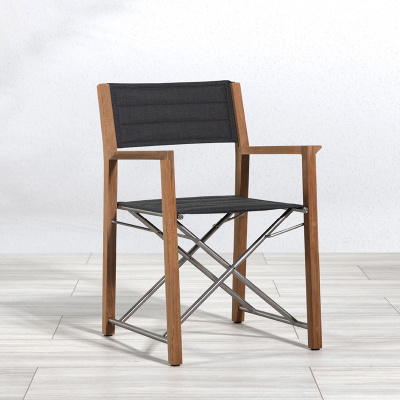 Charcoal Grey Director's Chair with Metal Bracing and Stitching