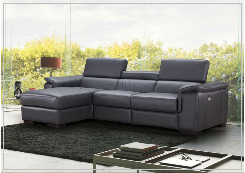 Charcoal Grey Leather Power Sectional Adjustable Headrests Italian Style