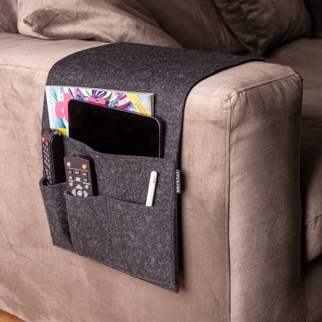 Charcoal Heathered Felt Sofa Organizer Armrest Hanging Design
