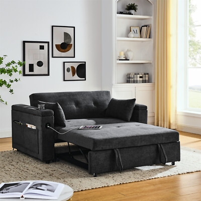 Charcoal Sleeper Sofa Bed featuring Integrated USB and Cup Holders