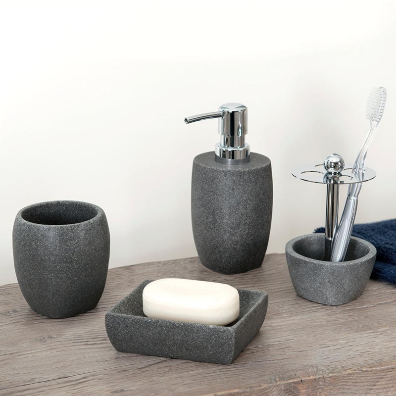Charcoal Stone Bathroom Set with Speckled Finish and Chrome Accents