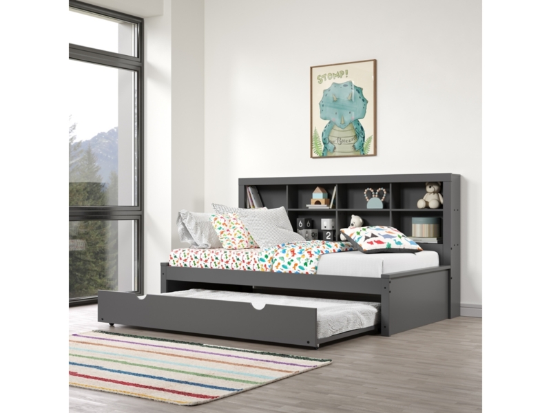 Charcoal Twin Daybed Trundle, Modern Transitional, Cut-Out Handles
