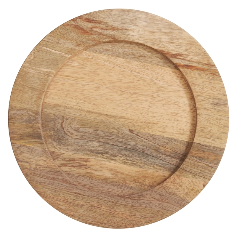 Charger Plate featuring Variegated Wood Grain, Recessed Center, Wide Rim