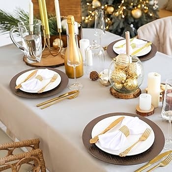 Charger Plates, Faux Wood Grain, Textured Walnut Brown, Holiday Decor