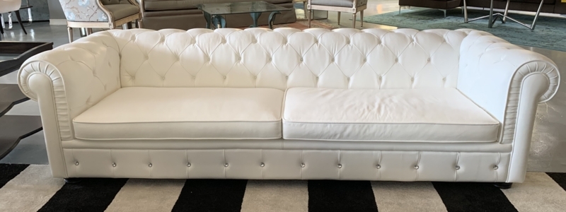 Charlotte White Leather Chesterfield Sofa with Rhinestone Buttons