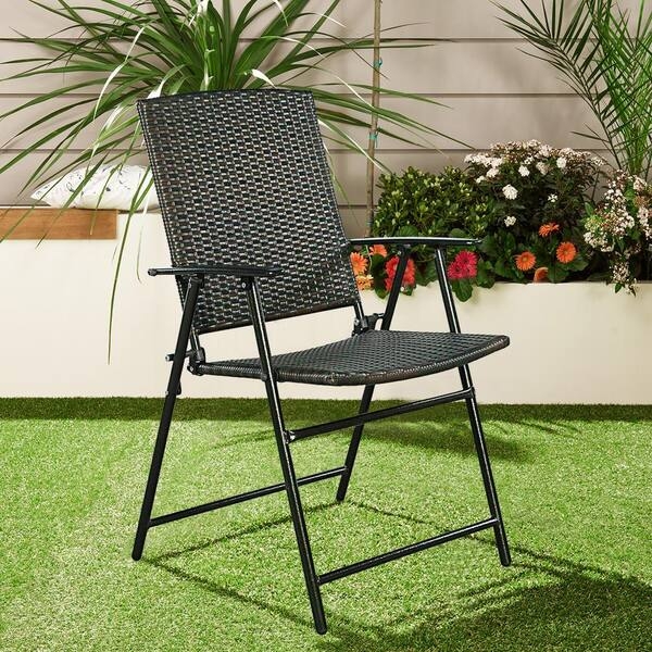 Checkerboard Weave Folding Chair, Espresso Steel Frame