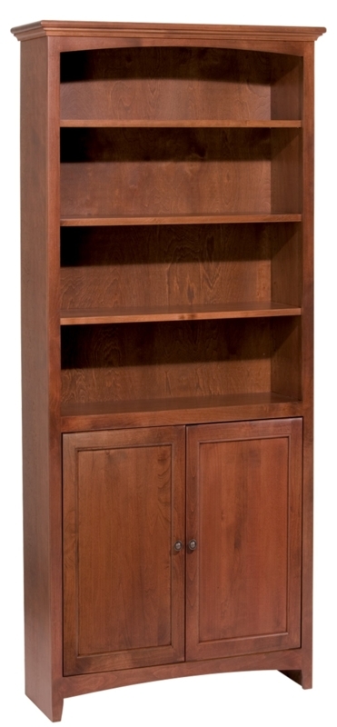 Cherry Brown Bookcase with Arched Top Frame and Arched Base