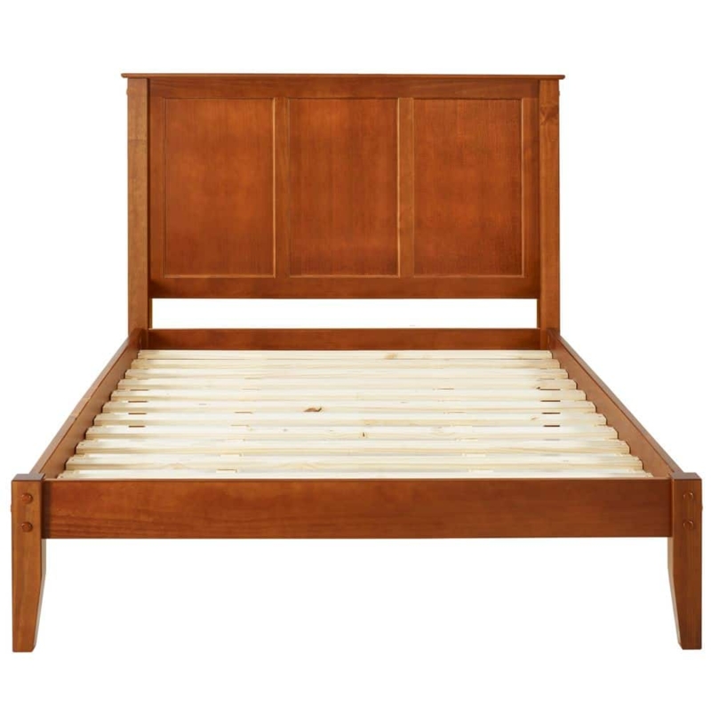 Cherry Brown Platform Bed with Exposed Hardware and Slatted Base