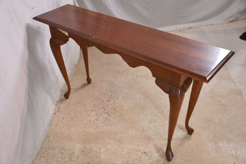 Cherry Console Table featuring Scalloped Apron, Cabriole Legs, Pad Feet