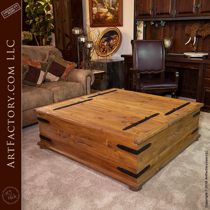 Chest Coffee Table with Hand Forged Iron Banding: Spanish Style